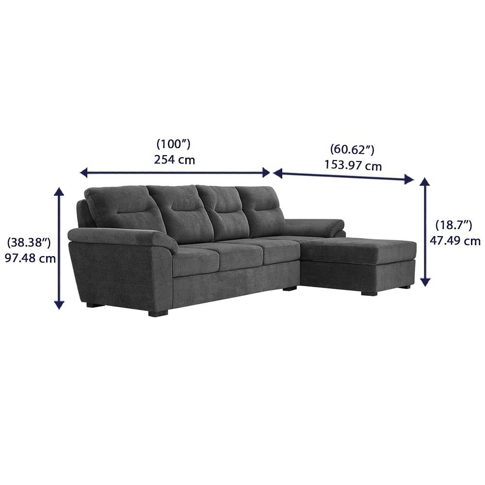Werfo UL Model L Shape Sofa Set (3 Seater + Right Aligned Chaise) Sectional, Set (3 Seater + Right Aligned Chaise), Malphino Smoke Grey