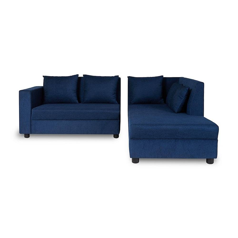 Knoll L Shape 5 Seater Sofa Set (2 Seater + Right Aligned Chaise) Sectional, Set (2 Seater + Right Aligned Chaise), Dark Blue