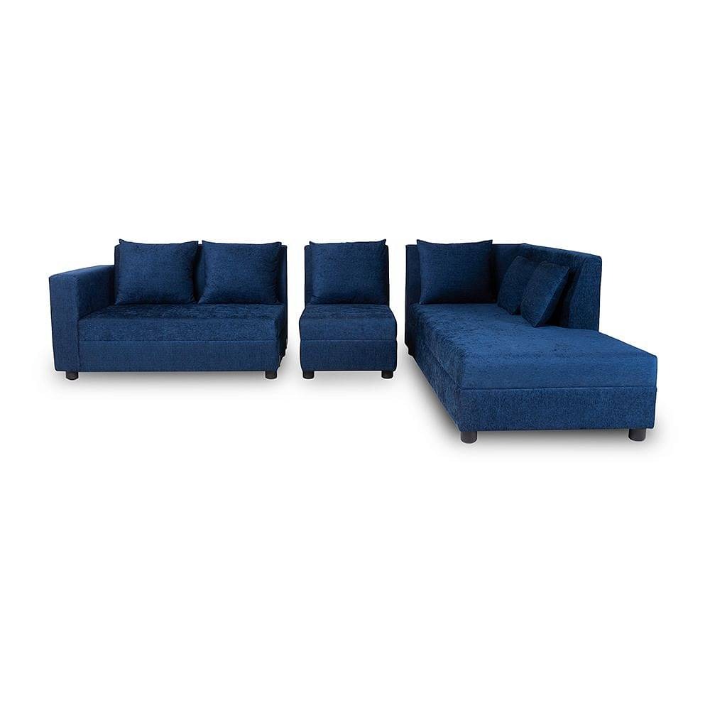 Werfo Skiver L Shape 6 Seater Sofa Set (3 Seater + Right Aligned Chaise) Dark Blue