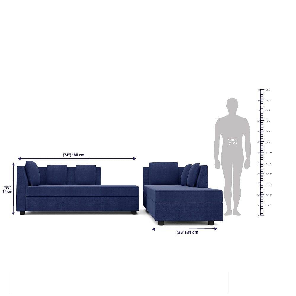 Werfo Skiver L Shape 5 Seater Sofa Set (2 Seater + Left Aligned Chaise) Dark Blue