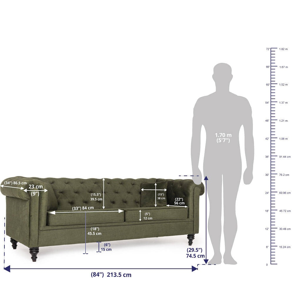 werfo Chester  Sofa - Three Seater Reflection Green