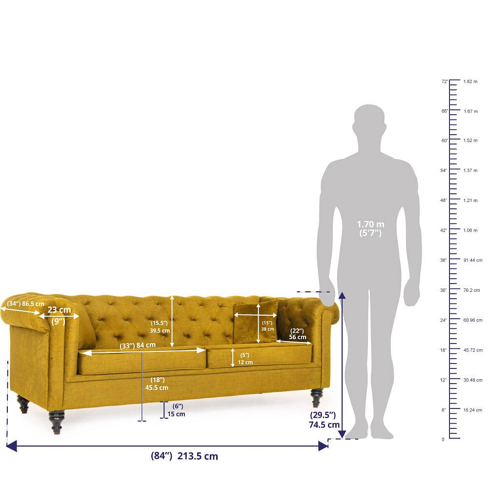 werfo Chester Sofa - Three Seater Reflection Yellow