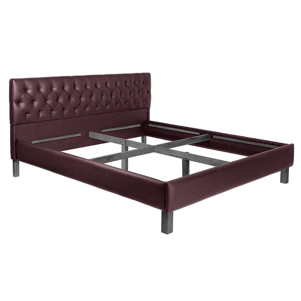 Werfo Limar Upholstered Solid Wood Queen Bed without Storage (leathertic Sangria) - 78" x 60"