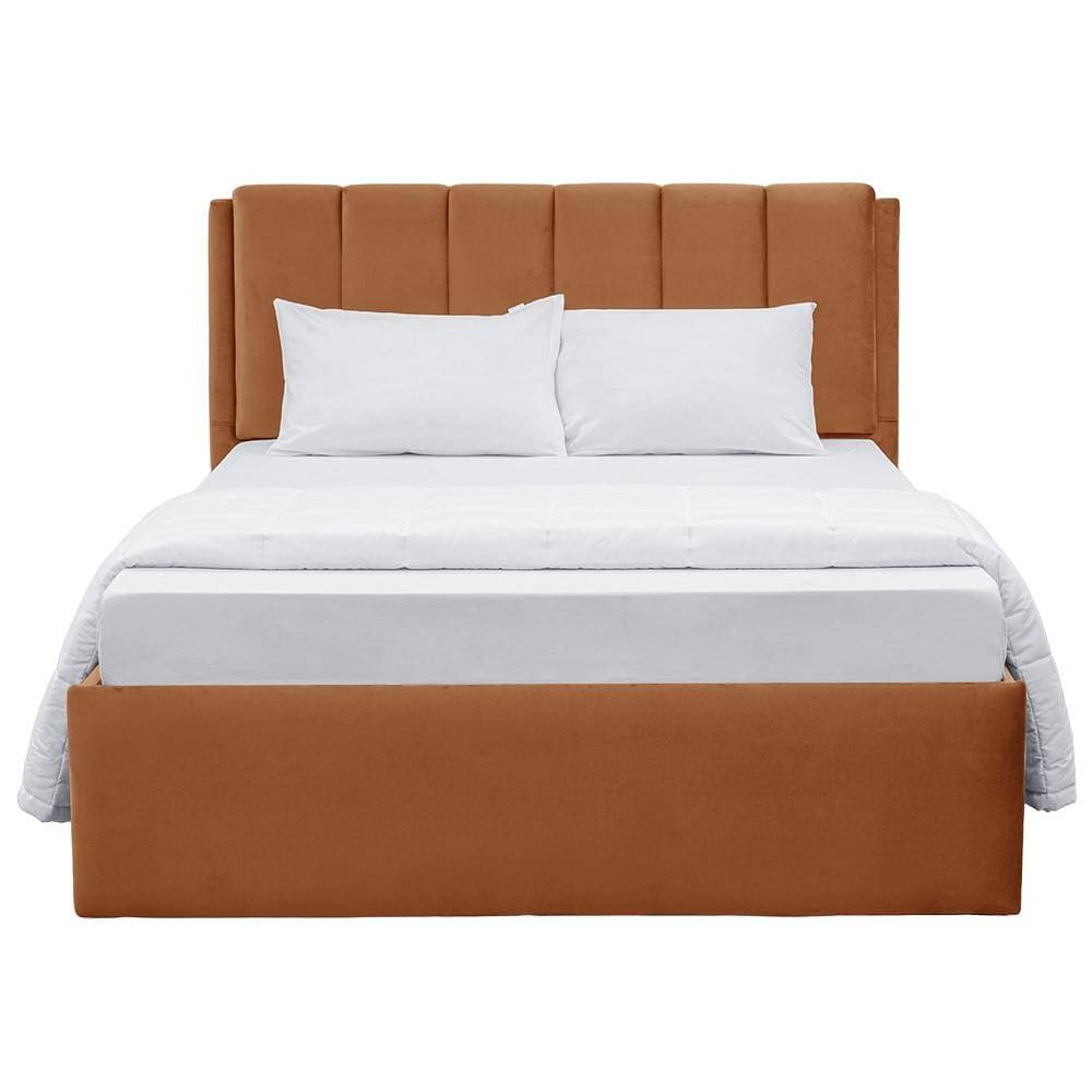 Werfo Elegant King Size Solid Wood Upholstered Bed With Storage, Amber - 78" x 72"