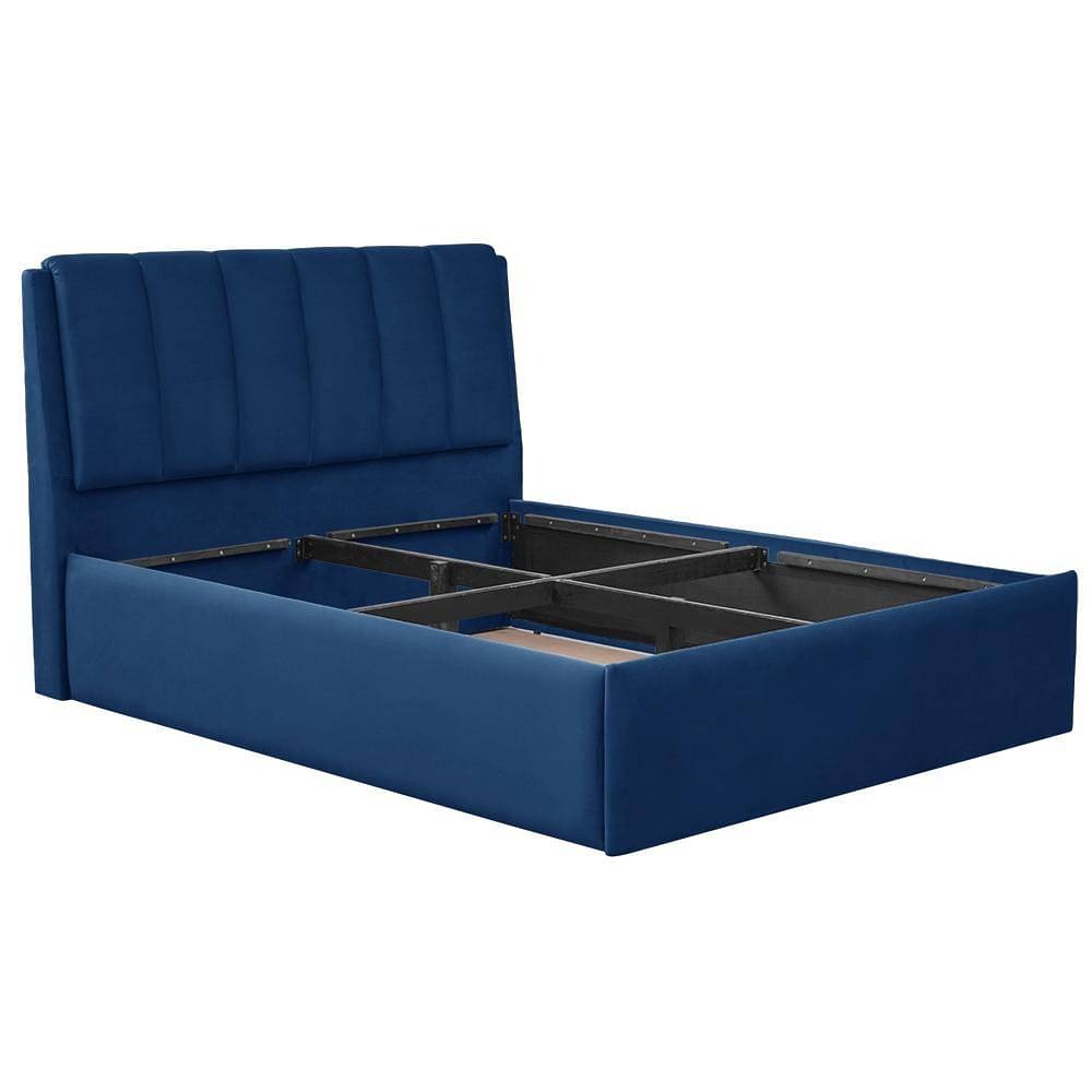 Werfo Elegant King Size Solid Wood Upholstered Bed With Storage, Blue - 78x72 inch