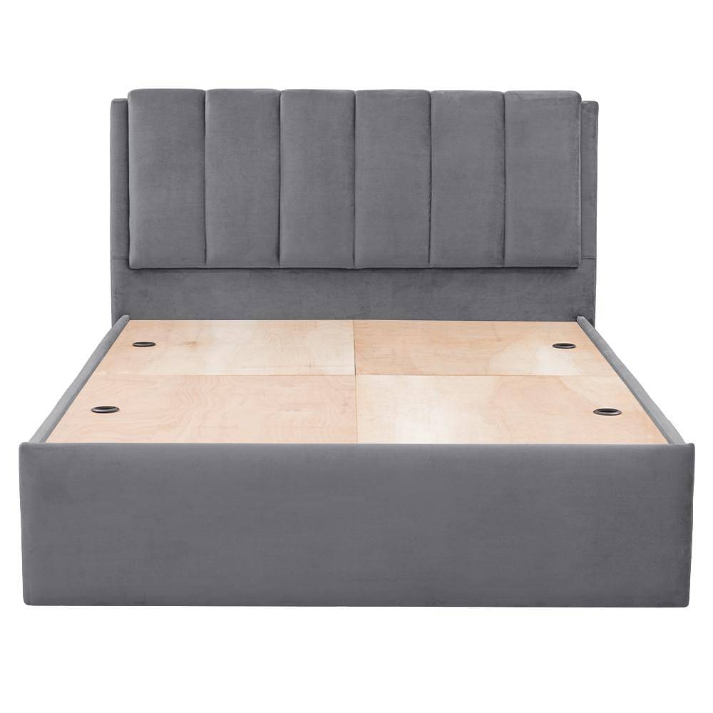 Werfo Elegant King Size Solid Wood Upholstered Bed With Storage, Space Grey - 78" x 72"