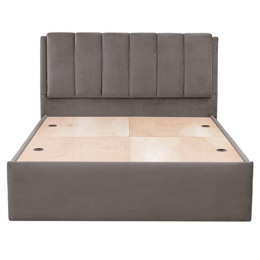 9403 Elegant King Size Solid Wood Upholstered Bed With Storage, Stone - 78x72 inch