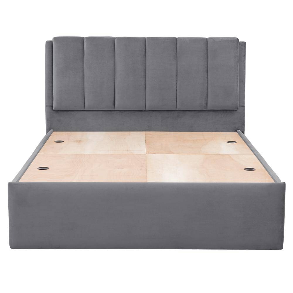 Werfo Elegant Queen Size Solid Wood Upholstered Bed With Storage, Space Grey - 78" x 60"