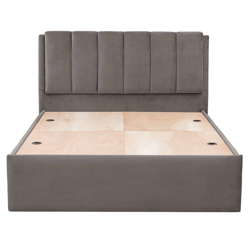 Werfo Elegant Queen Size Solid Wood Upholstered Bed  With Storage, Stone - 78x60 inch