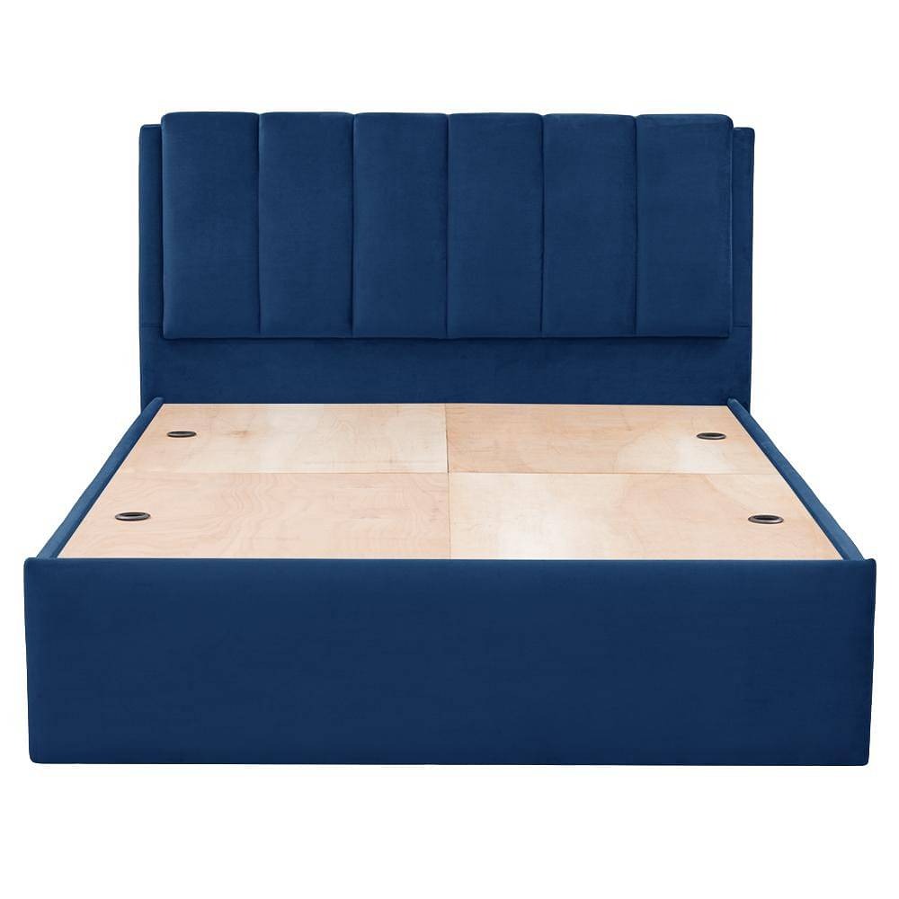 Werfo Elegant Queen Size Solid Wood Upholstered Bed With Storage, Blue - 78" x 60"