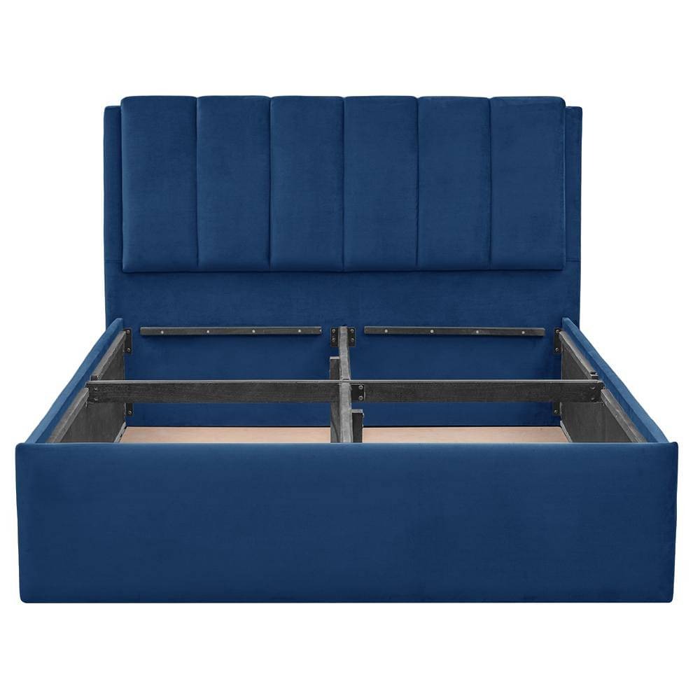 Werfo Elegant Queen Size Solid Wood Upholstered Bed With Storage, Blue - 78" x 60"