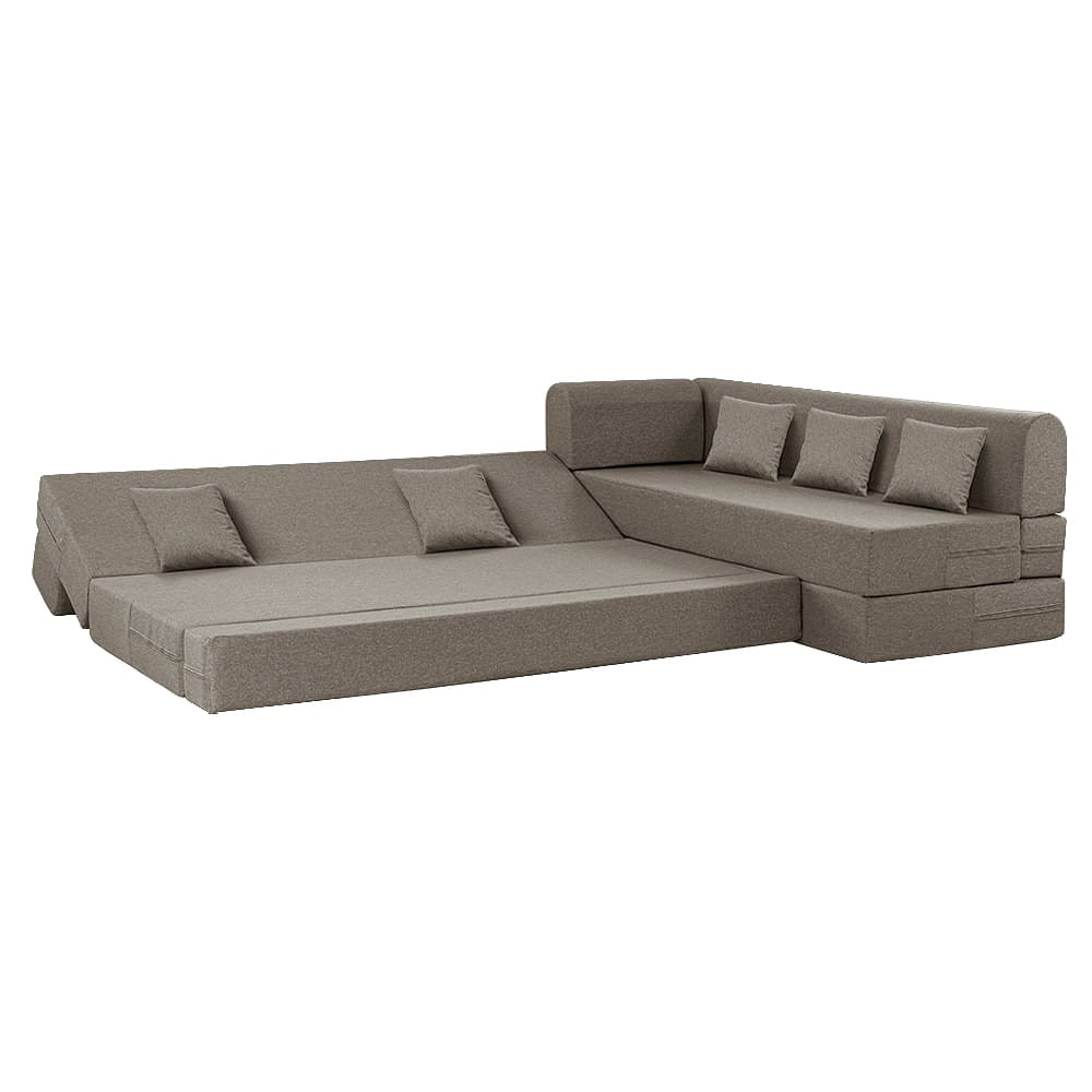 Werfo Zack L - Shape Sofa Cum Bed 6 Seater (3 Seater + Right Aligned Chaise) - Omega Pearl