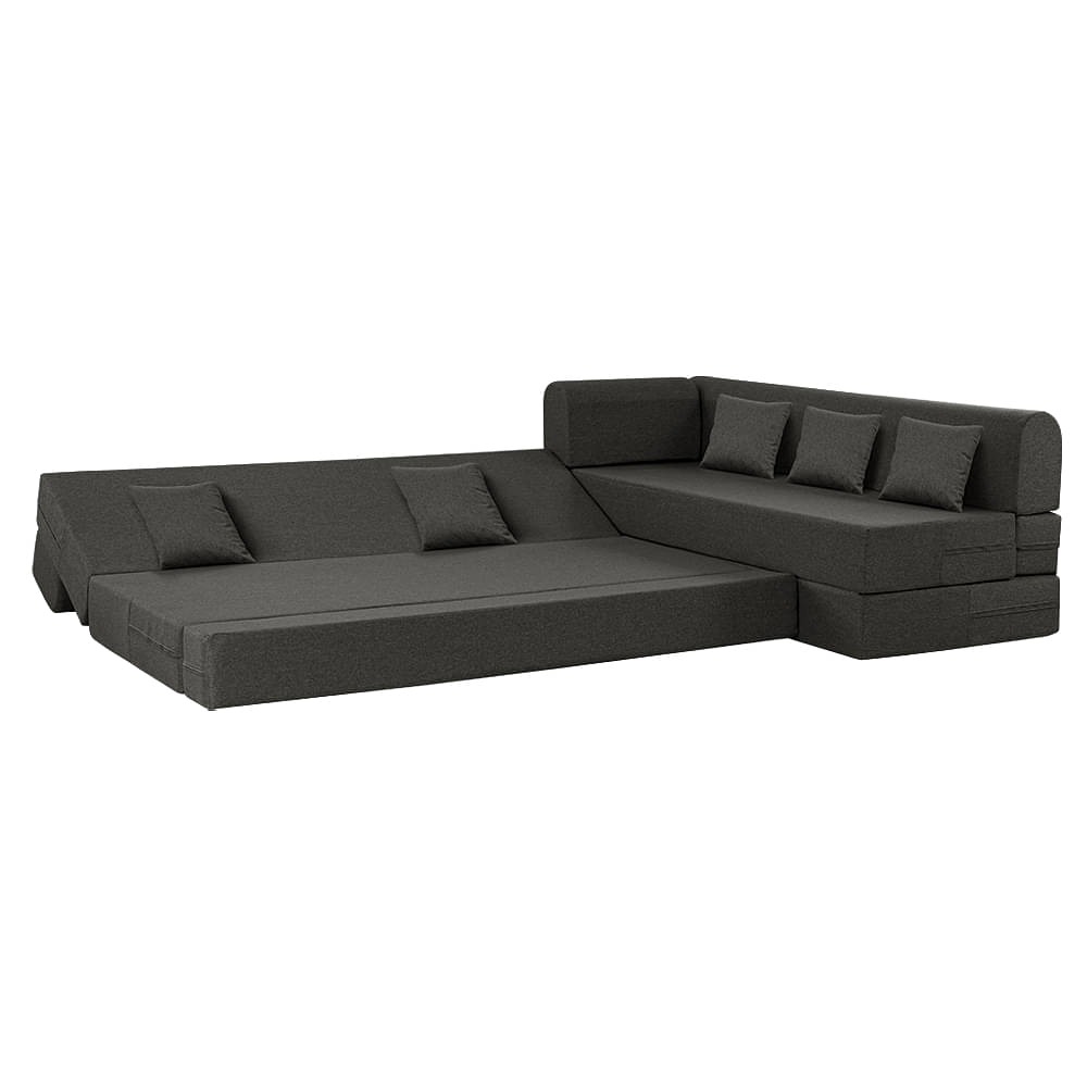 werfo Zack L - Shape Sofa Cum Bed 6 Seater (3 Seater + Right Aligned Chaise) - Omega Ash Grey