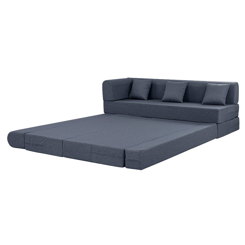 Werfo Zack L - Shape Sofa Cum Bed 6 Seater (3 Seater + Right Aligned Chaise) - Omega Blue