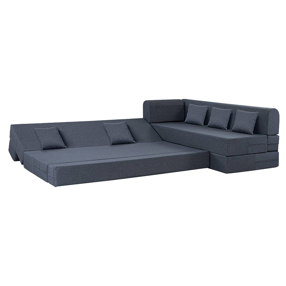 Werfo Zack L - Shape Sofa Cum Bed 6 Seater (3 Seater + Right Aligned Chaise) - Omega Blue