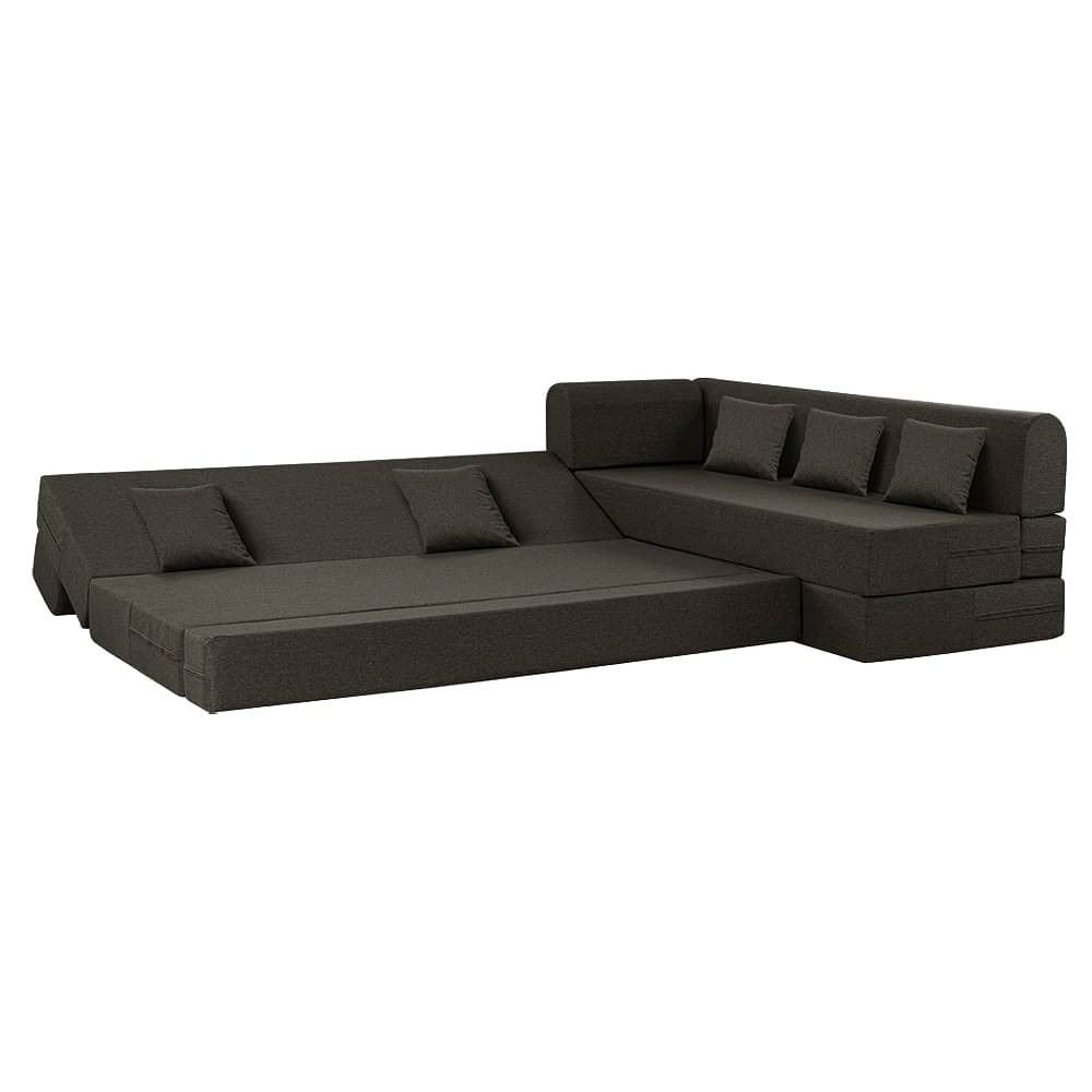 Werfo Zack L - Shape Sofa Cum Bed 6 Seater (3 Seater + Right Aligned Chaise) - Omega Grey