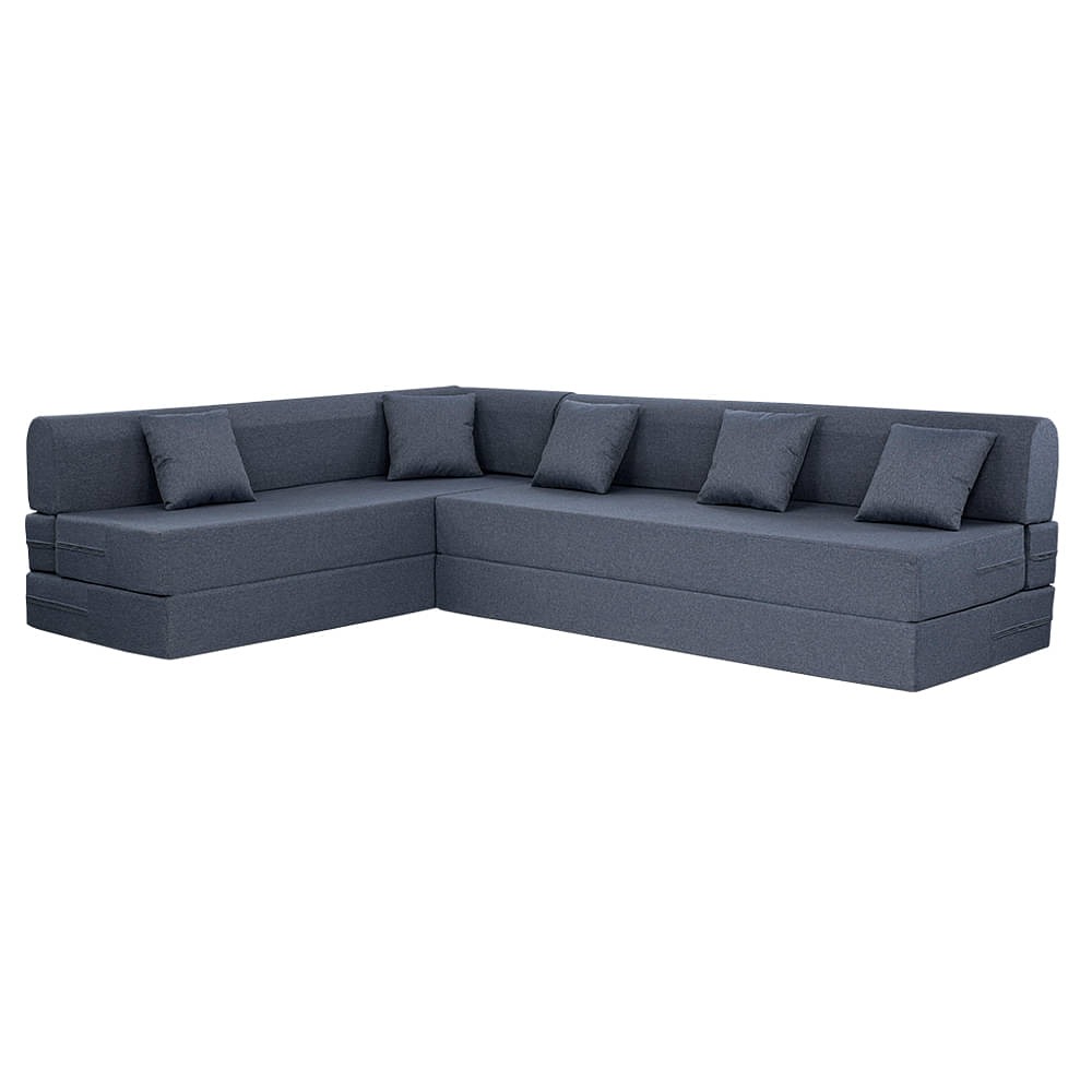 Werfo Zack L - Shape Sofa Cum Bed 6 Seater (3 Seater + Left Aligned Chaise) - Omega Ash Grey