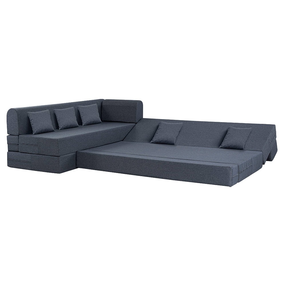 Werfo Zack L - Shape Sofa Cum Bed 6 Seater (3 Seater + Left Aligned Chaise) - Omega Ash Grey