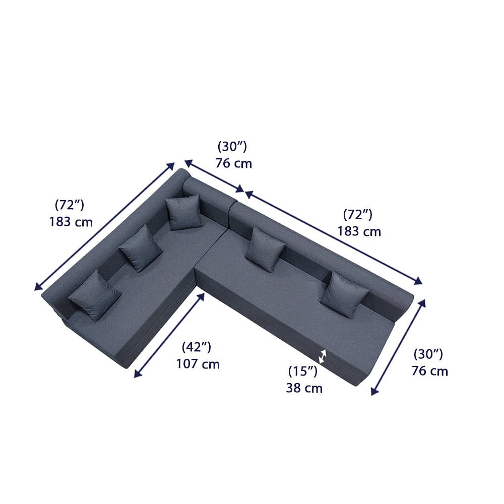 Werfo Zack L - Shape Sofa Cum Bed 6 Seater (3 Seater + Left Aligned Chaise) - Omega Ash Grey