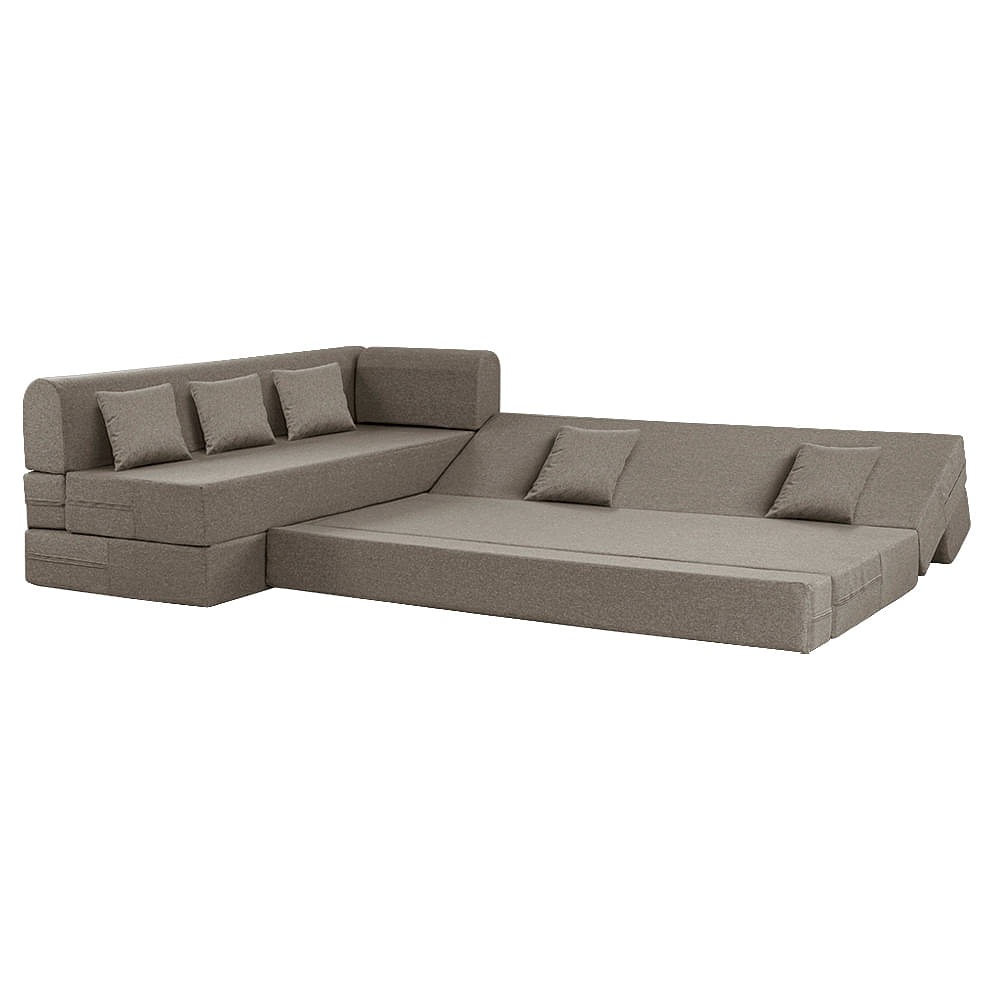 Werfo Zack L - Shape Sofa Cum Bed 6 Seater (3 Seater + Left Aligned Chaise) - Omega Pearl
