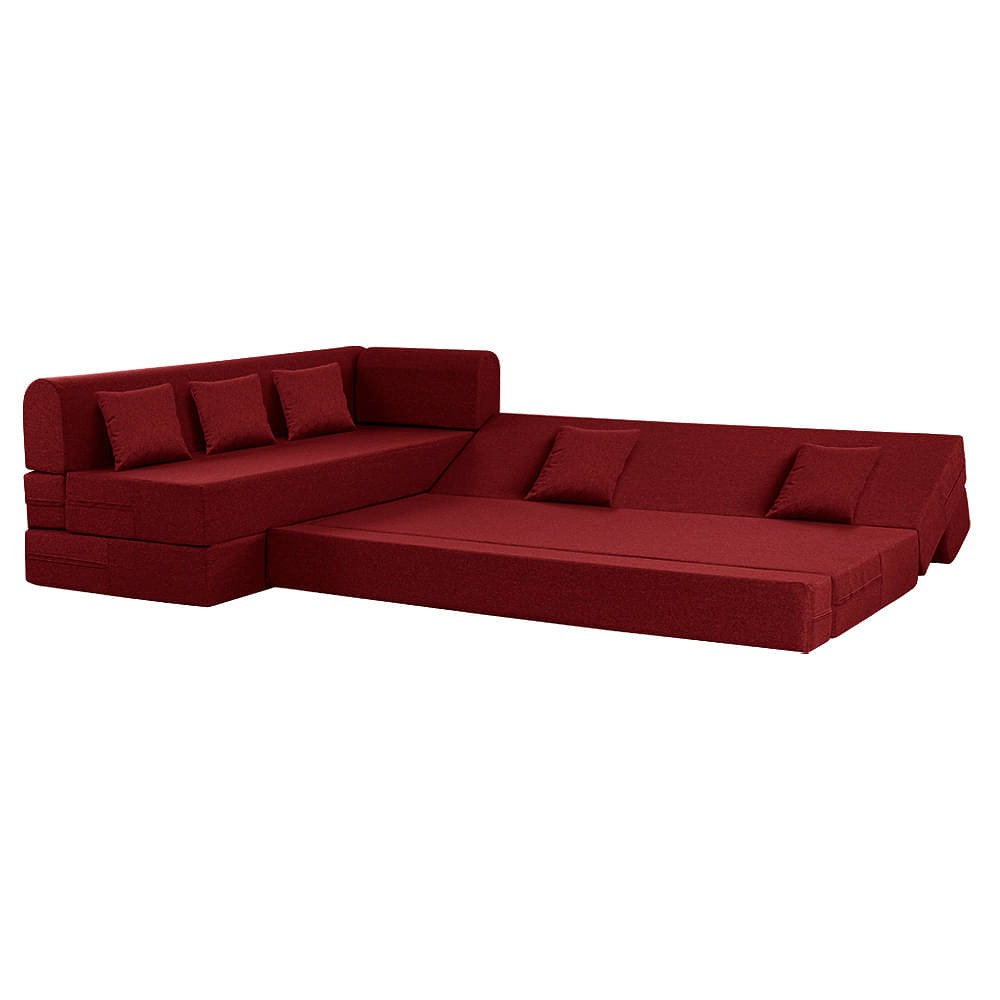 Werfo Zack L - Shape Sofa Cum Bed 6 Seater (3 Seater + Left Aligned Chaise) - Omega Rose