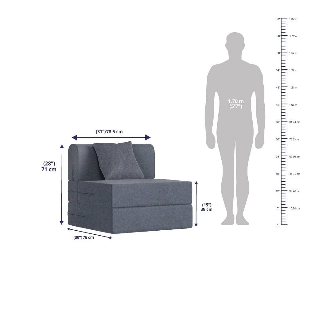 Werfo Zack Sofa cum Bed - One Seater, Omega Blue