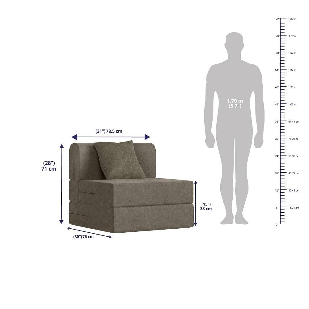 Werfo Zack Sofa cum Bed - One Seater, Omega Grey