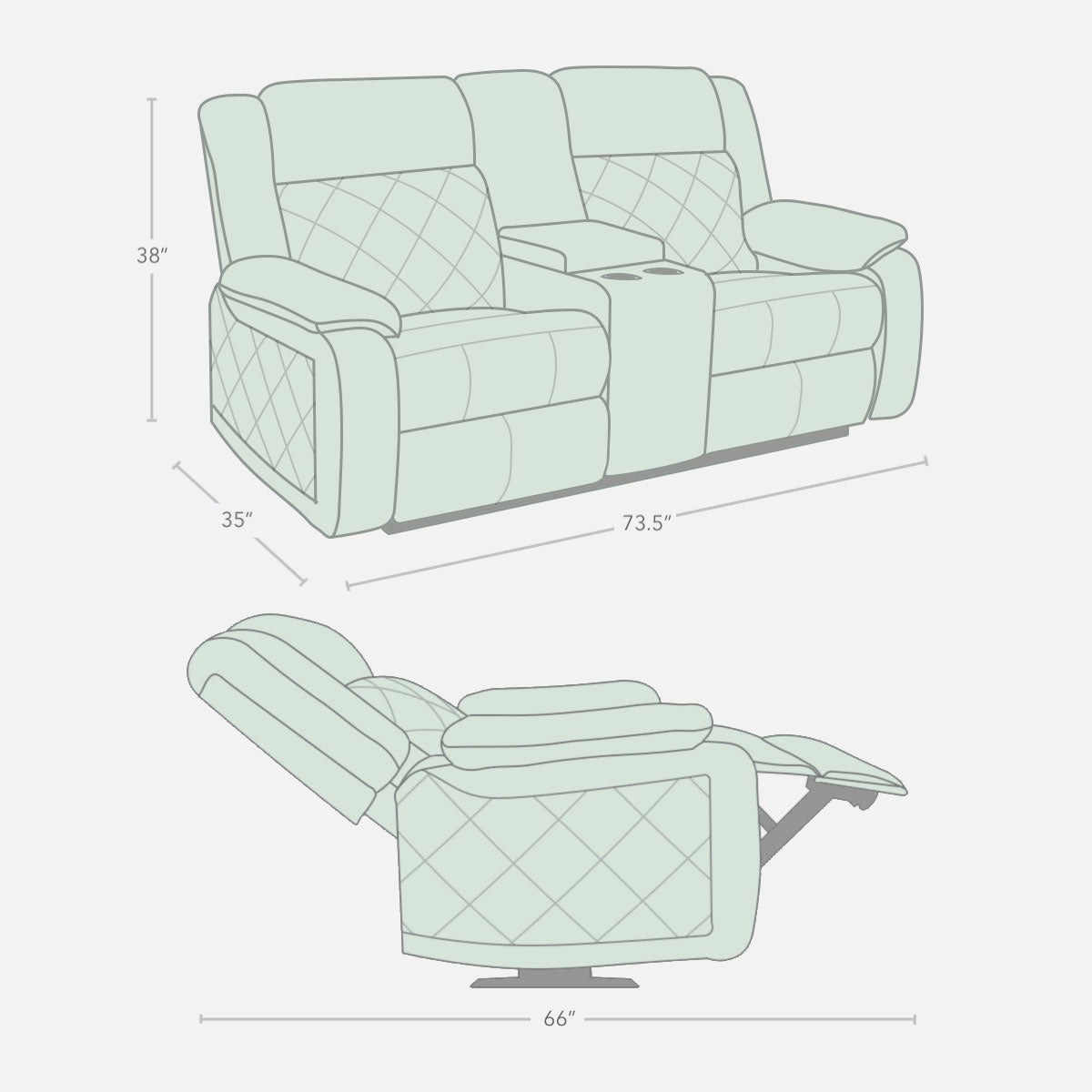 Werfo Marvel 2 Seater Recliner With Console (grey) - 186.69 cm x 96.52 cm