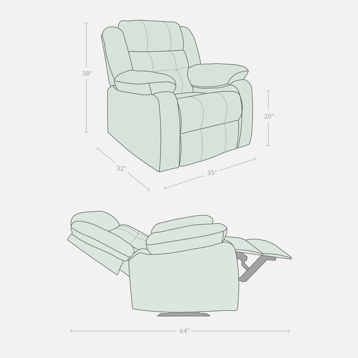 Werfo Roseli Leatherette Recliner Yello - H 38"x W 35" x D 32"