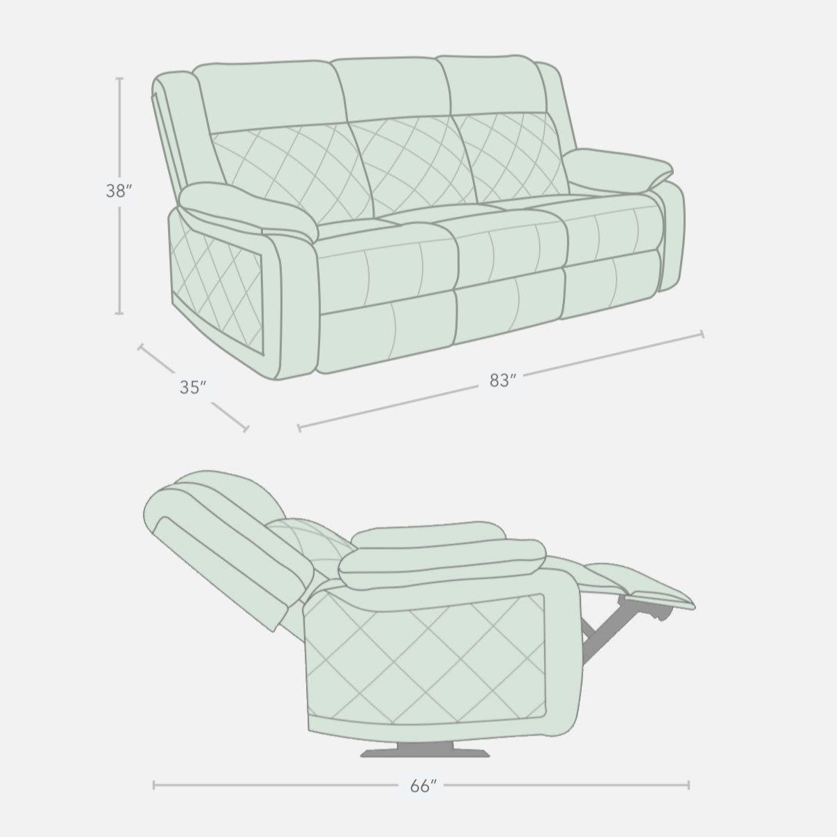 Werfo Marvel 3 Seater Recliner Sofa - H 38"x W 83" x D 35"