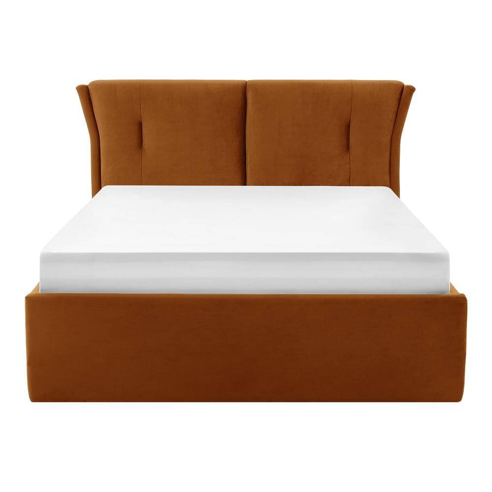 Werfo Logan Queen Size Solid Wood Upholstered Bed With Storage, Amber  - 80.3 x 64.9 x 44.6 Inches