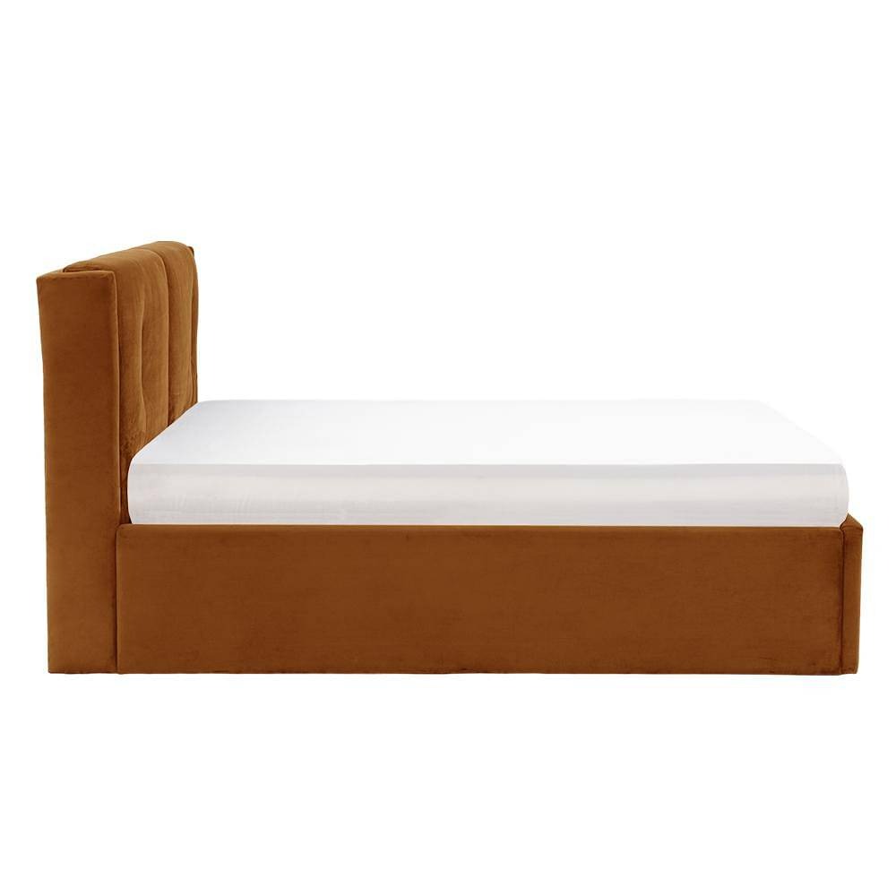 Werfo Logan Queen Size Solid Wood Upholstered Bed With Storage, Amber  - 80.3 x 64.9 x 44.6 Inches