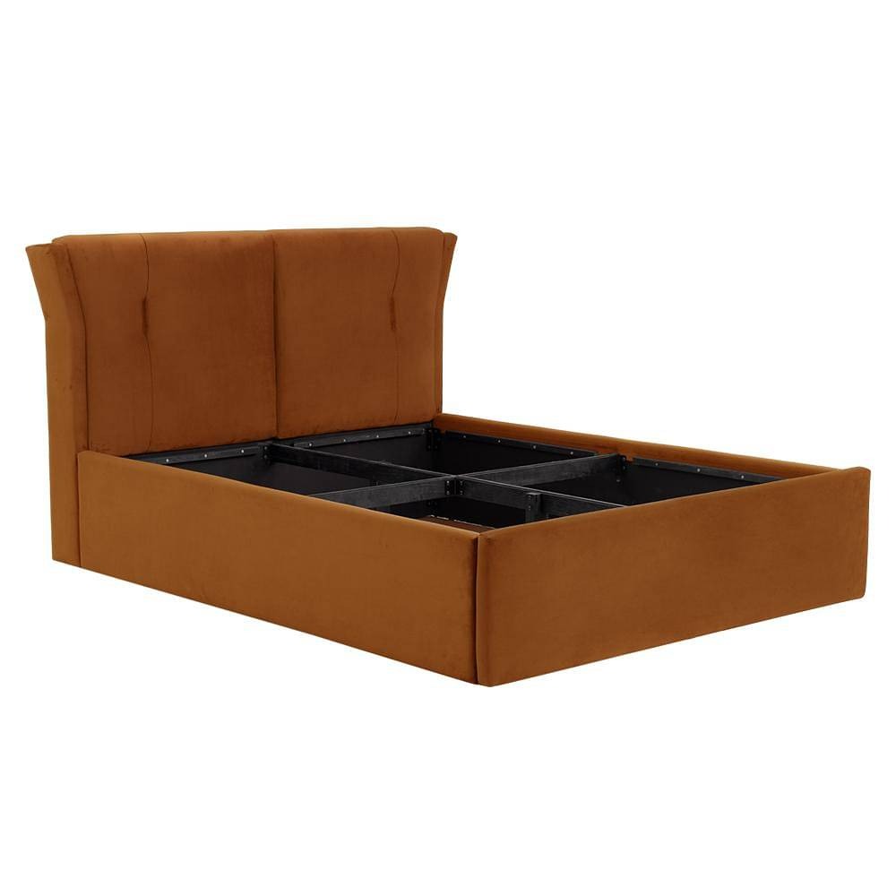 Werfo Logan Queen Size Solid Wood Upholstered Bed With Storage, Amber  - 80.3 x 64.9 x 44.6 Inches