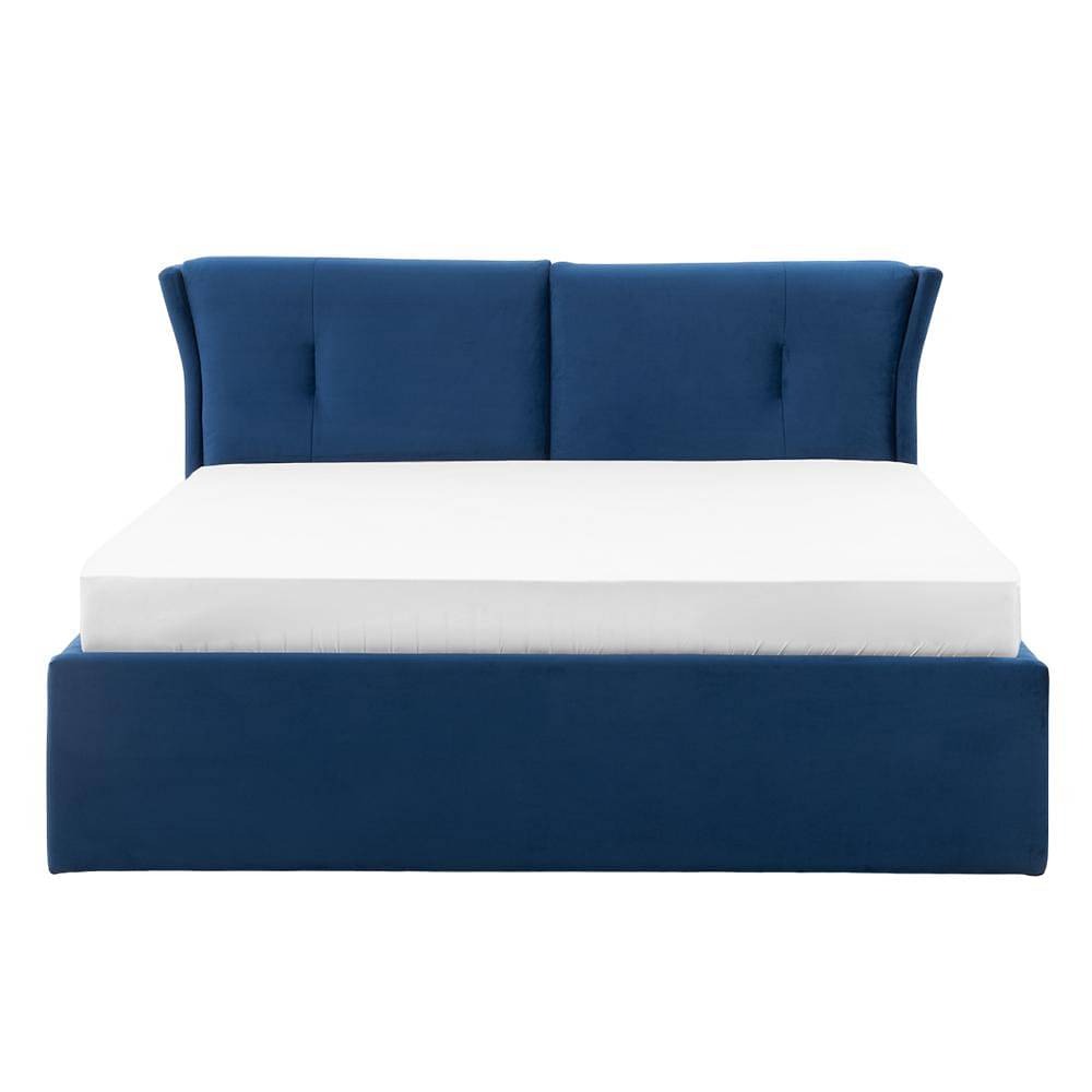 Werfo Logan King Size Solid Wood Upholstered Bed Blue With Storage - 80.3 x 76.9 x 44.6 (inches)