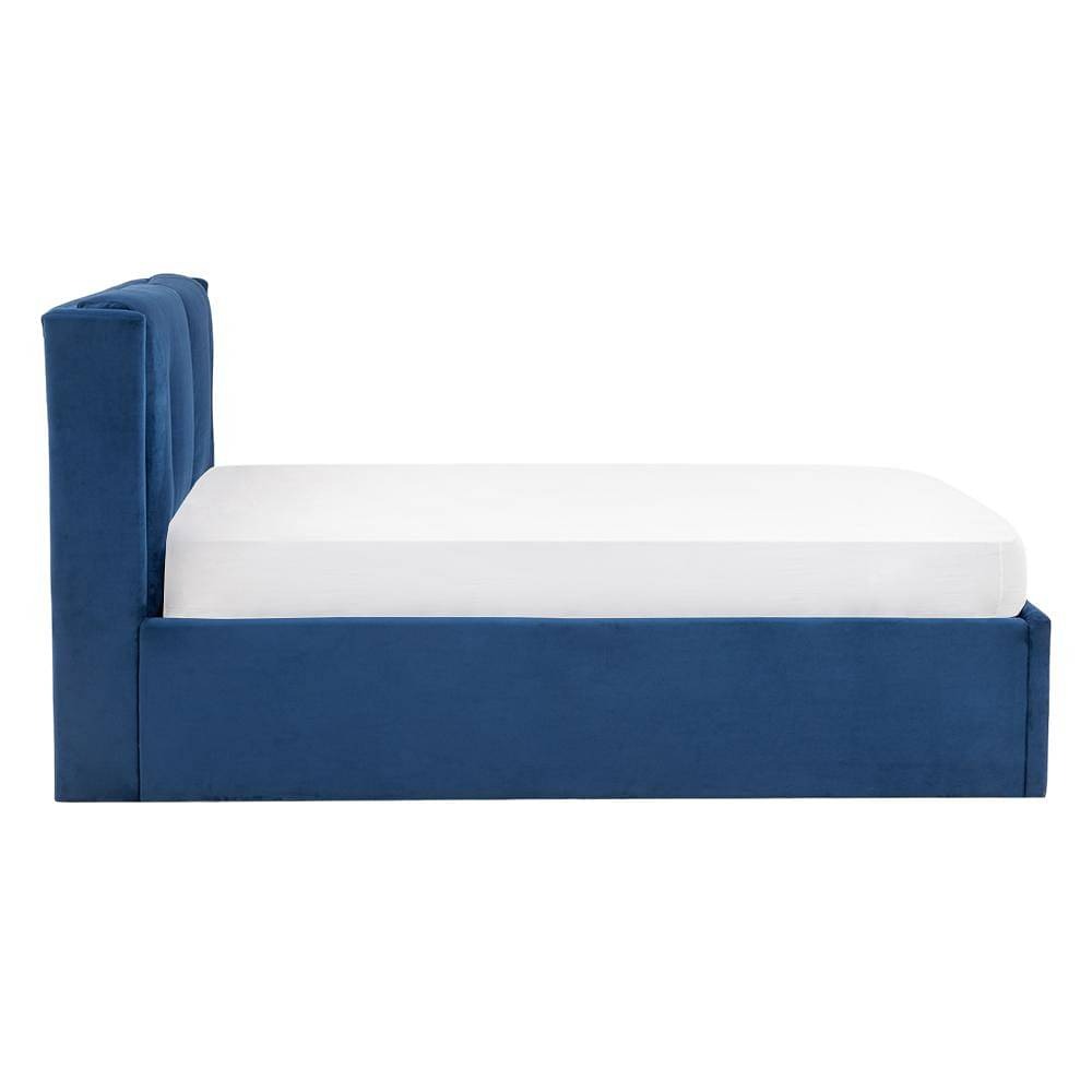 Werfo Logan King Size Solid Wood Upholstered Bed Blue With Storage - 80.3 x 76.9 x 44.6 (inches)