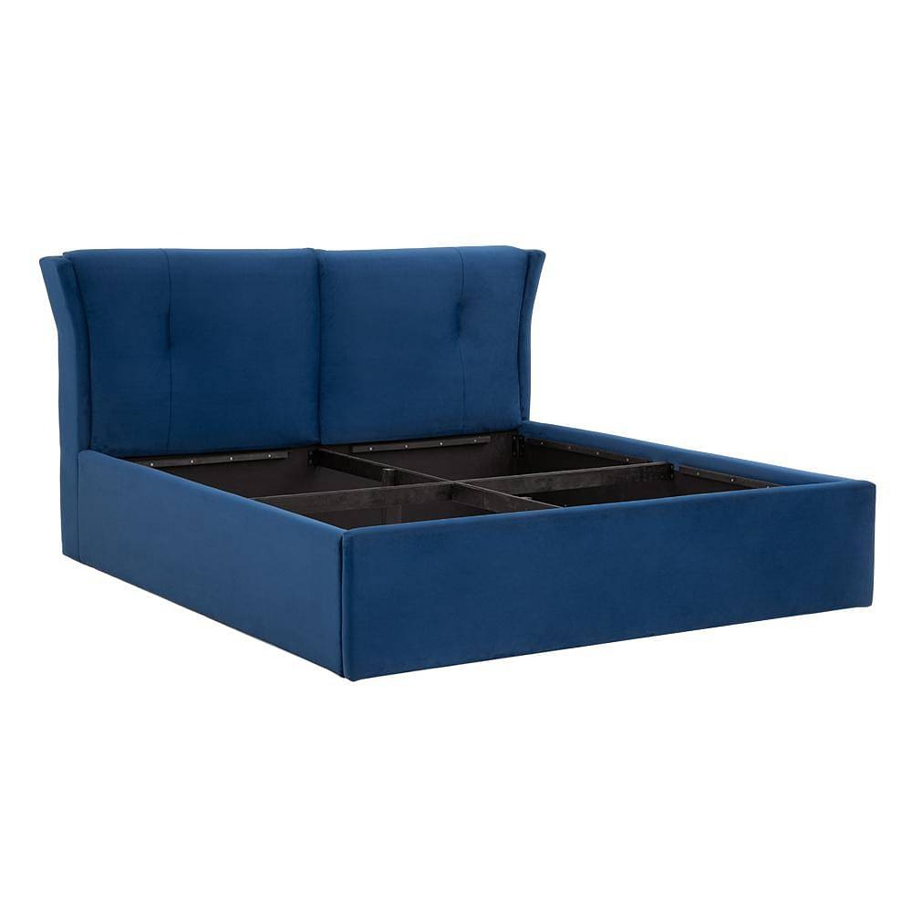 Werfo Logan King Size Solid Wood Upholstered Bed Blue With Storage - 80.3 x 76.9 x 44.6 (inches)