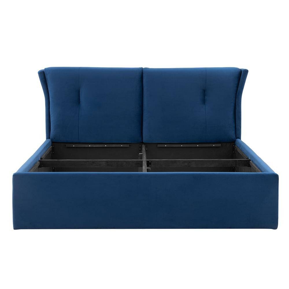 Werfo Logan King Size Solid Wood Upholstered Bed Blue With Storage - 80.3 x 76.9 x 44.6 (inches)