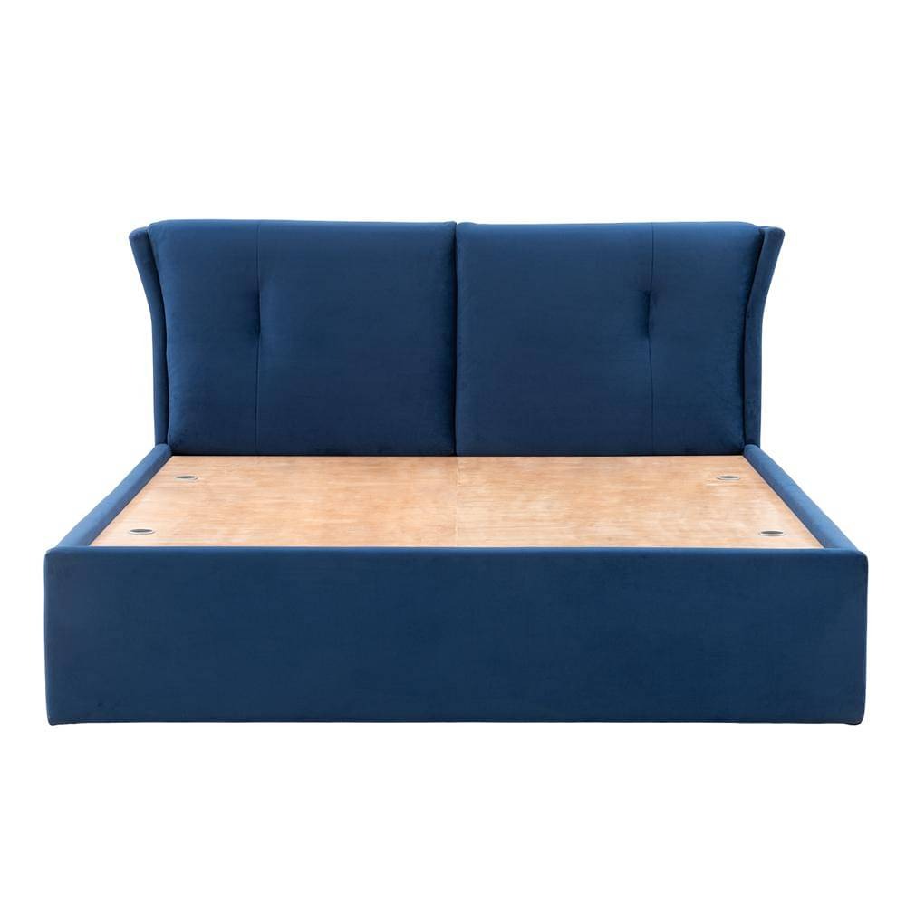 Werfo Logan King Size Solid Wood Upholstered Bed Blue With Storage - 80.3 x 76.9 x 44.6 (inches)