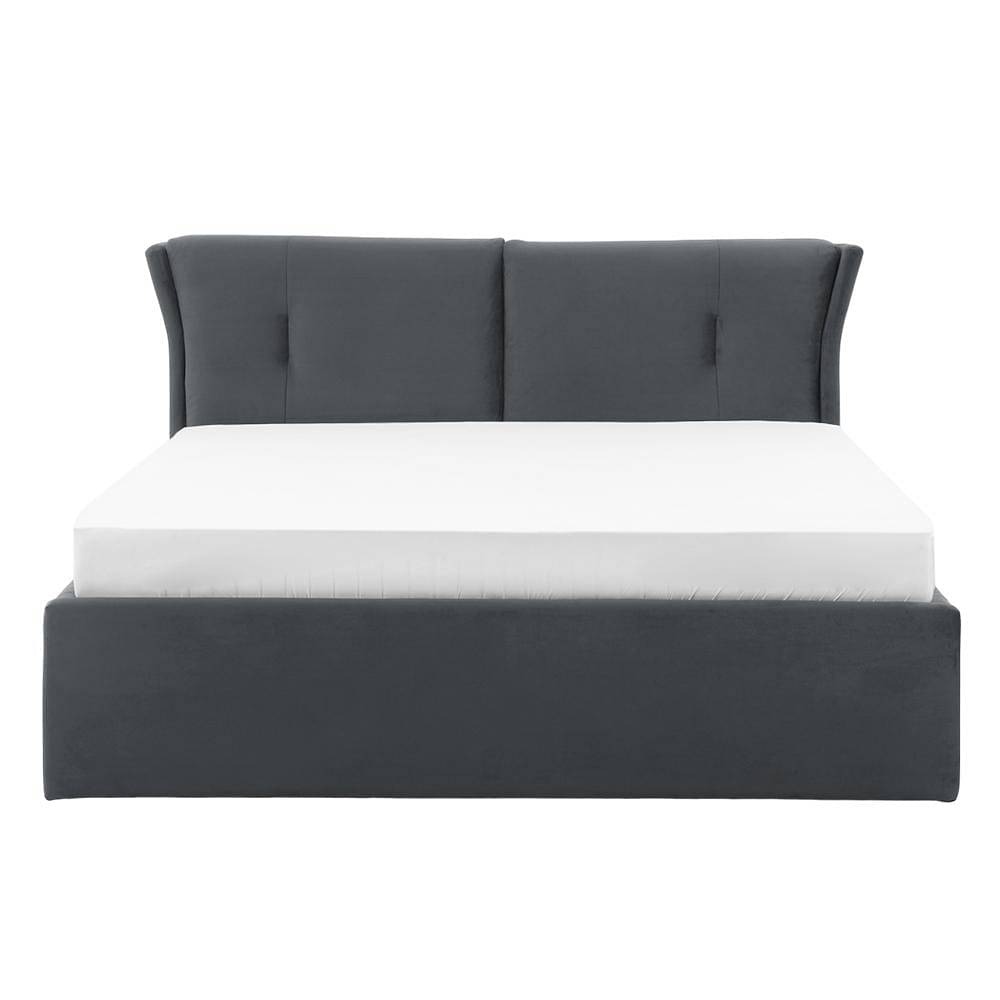 Werfo Logan King Size Solid Wood Upholstered Bed With Storage, Space Grey - 80.3 x 76.9 x 44.6 Inches