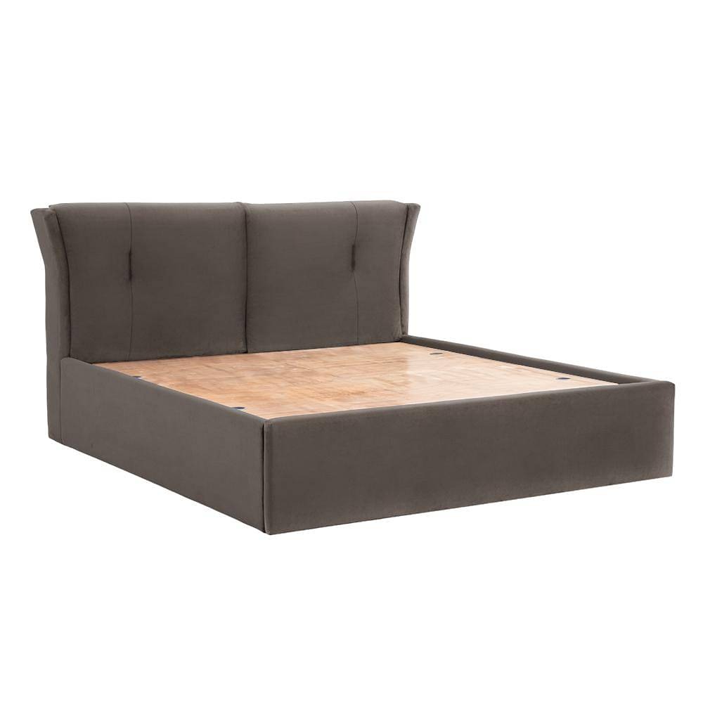 Werfo Logan King Size Solid Wood Upholstered Bed With Storage, Stone - 80.3 x 76.9 x 44.6 Inches