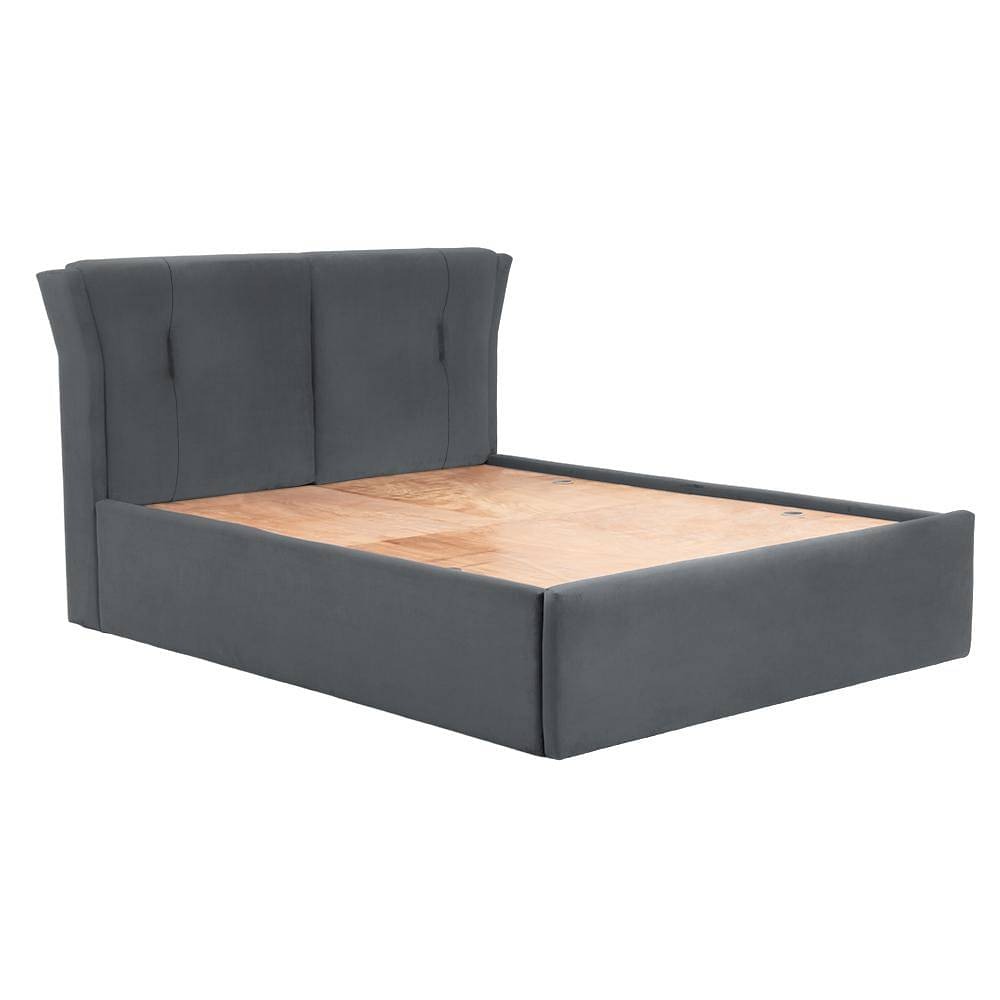 Werfo Logan Queen Size Solid Wood Upholstered With Storage, Space Grey - 80.3 x 64.9 x 44.6 Inches