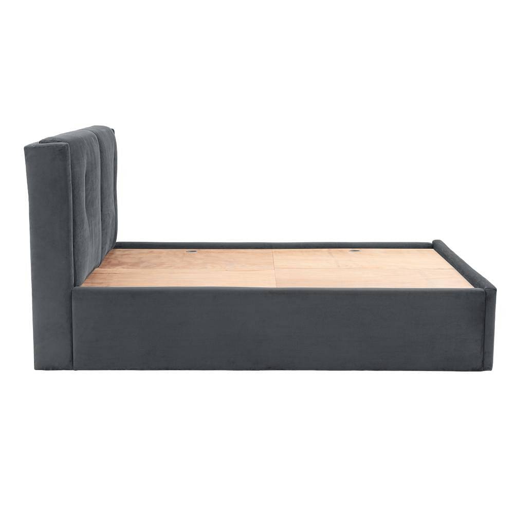 Werfo Logan Queen Size Solid Wood Upholstered With Storage, Space Grey - 80.3 x 64.9 x 44.6 Inches