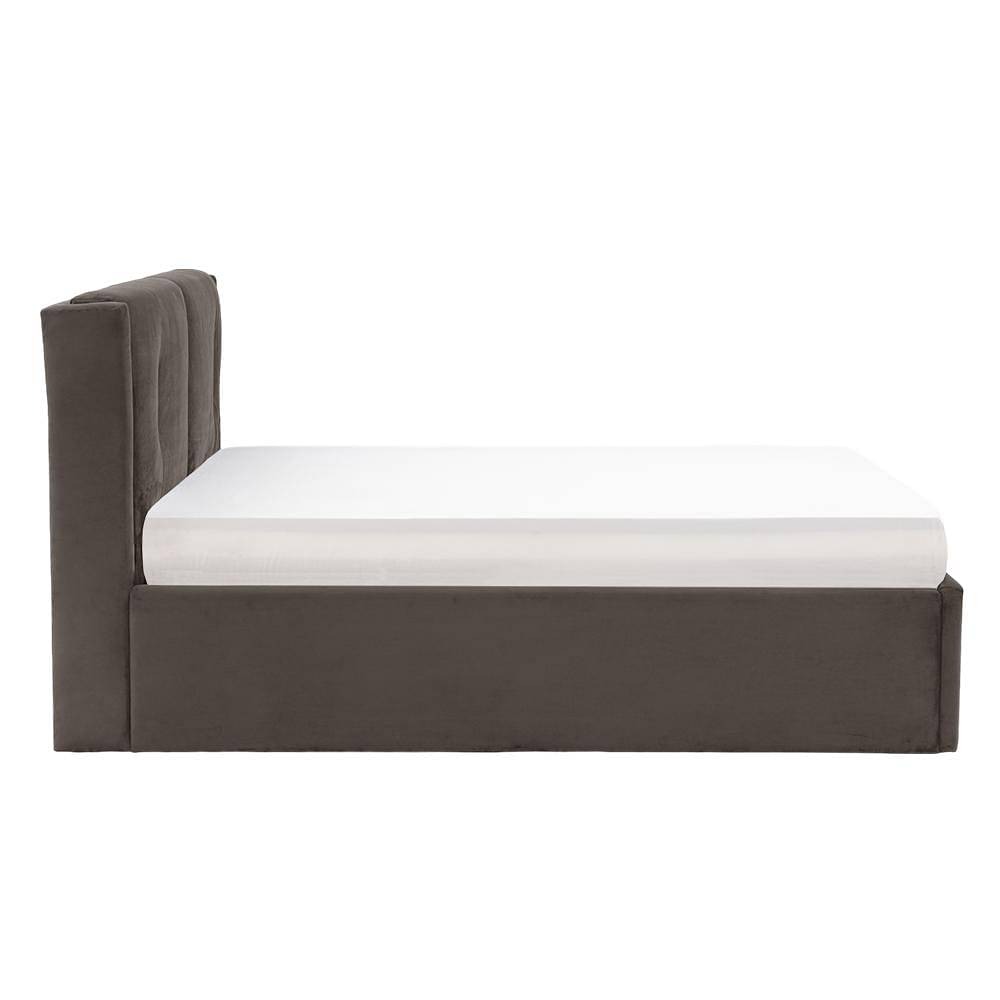 Werfo Logan Queen Size Solid Wood Upholstered  With Storage, Stone - 80.3 x 64.9 x 44.6 Inches