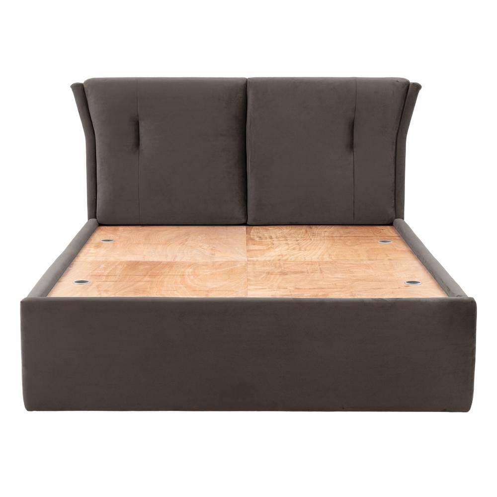 Werfo Logan Queen Size Solid Wood Upholstered  With Storage, Stone - 80.3 x 64.9 x 44.6 Inches