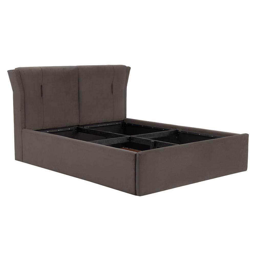 Werfo Logan Queen Size Solid Wood Upholstered  With Storage, Stone - 80.3 x 64.9 x 44.6 Inches