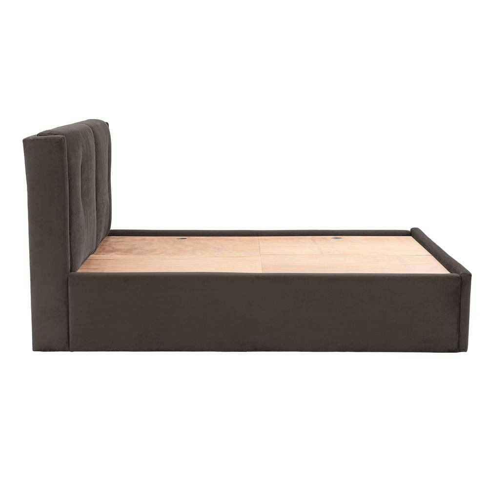 Werfo Logan Queen Size Solid Wood Upholstered  With Storage, Stone - 80.3 x 64.9 x 44.6 Inches