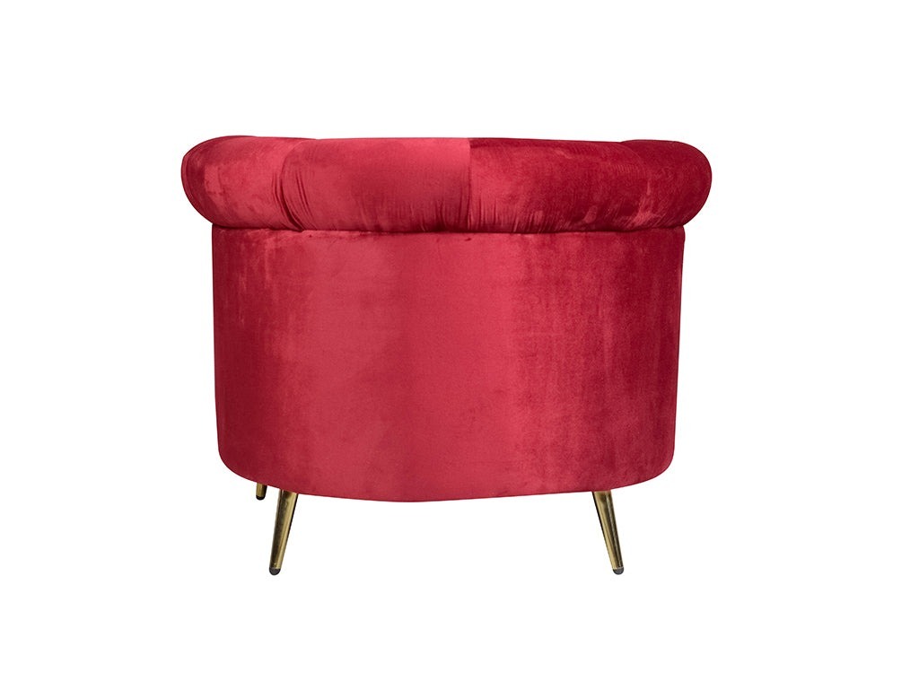 Werfo Bardot Lounge Chair Maroon Velvet Fabric With Golden Legs - 31.4(H) X 31.5(W) X 29.5(D)