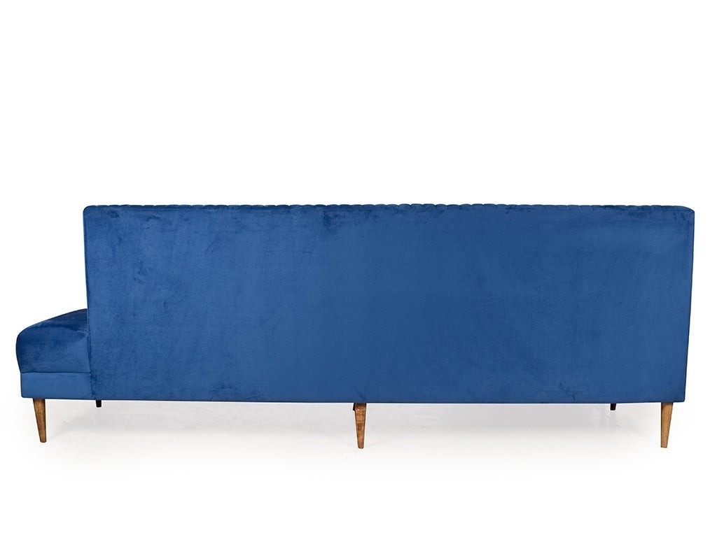 Werfo Evelyn Sectional Sofa In Blue Fabric (RHS) - 3 Seater: 77(W) X 31.2(D) X 31.5(H) inches; Lounger: 30(W) X 68(D) X 31.5(H) inches, Seating Height: 18 inches.