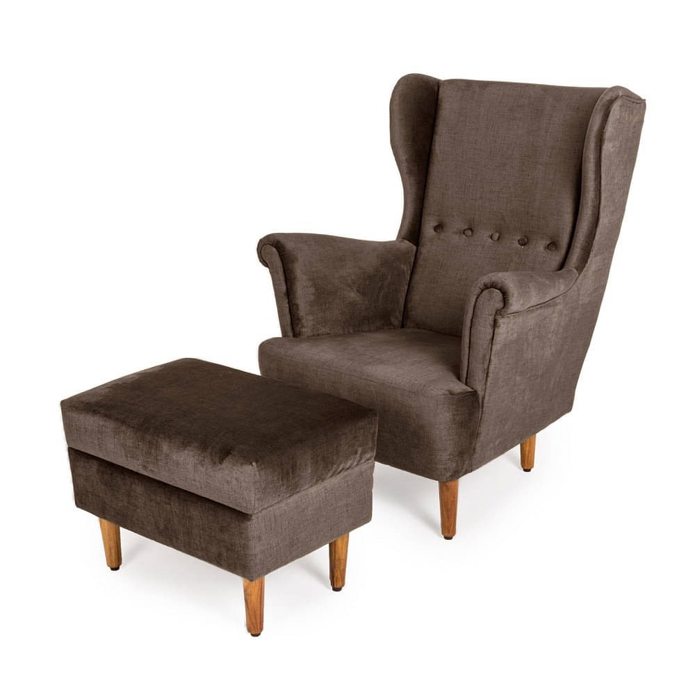 Nicco Wing Chair + Ottoman - Mocha Brown