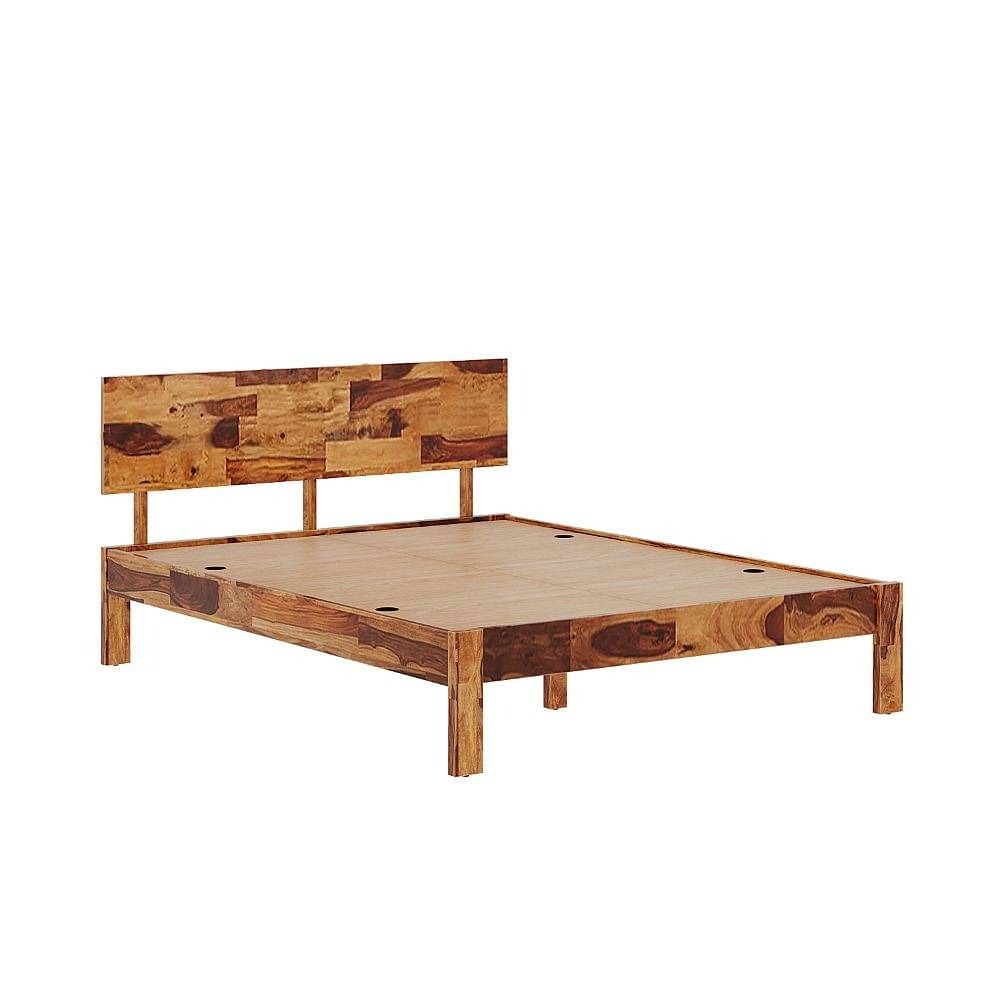 Werfo Andromeda Queen Size Bed Without Storage, Sheesham wood, Natural Sheesham - L 2.09m x W 1.58m x H 92.95cm (82.28 x 63 x 36.59 inches)